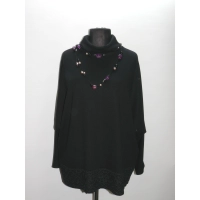 Stylowy czarny sweter OVERSIZE z golfem i gipiurą  DUŻE ROZMIARY